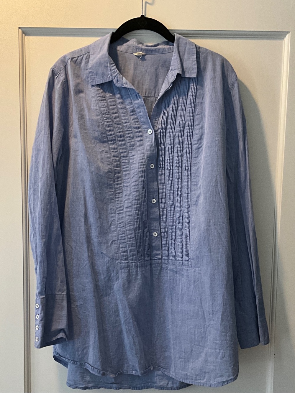 J. Crew Light Blue Pintuck Tunic Top